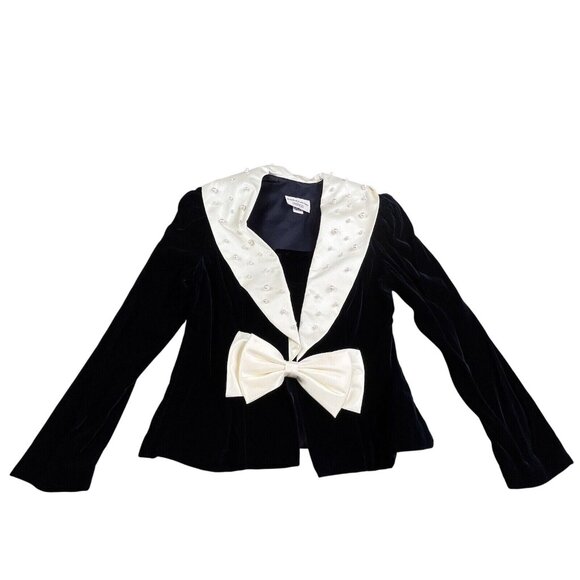 Nah Nah Collection Jackets & Blazers - Nah Nah Collection Women 15/16 Formal Black Velvet Bow Beads USA Made Blazer Top